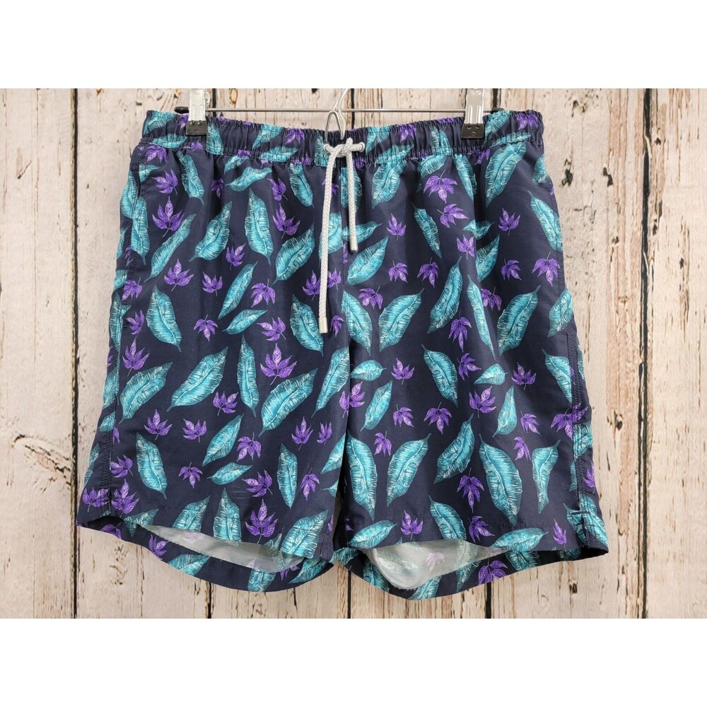 BLUEMINT Men's Large(?) Light Fabric Swim Shorts Blue Feather Print Trunks‎ EUC